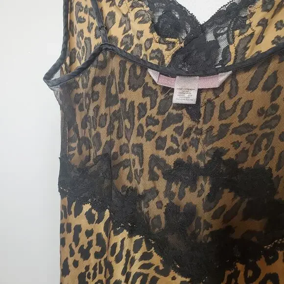 Victoria's Secret Vintage Leopard Print Silk Chemise Slip Black Lace Trim Medium - Picture 11 of 16